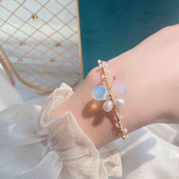 NEW 14K Gold Plated Opal Pearl Butterfly Cuff - Picture 2 of 3